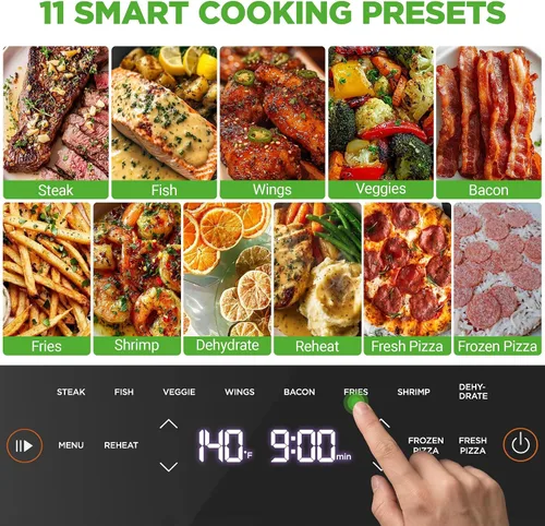 Vista 3 de NutriChef Freidora de aire extra grande de 6 cuartos con preajustes de cocción 11 en 1 Cesta extragrande para pizza de hasta 12 pulgadas