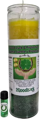 Vista 3 de Vela perfumada vestida Buena Suerte y Protección - Veladora Preparada Buena Suerte & Proteccion