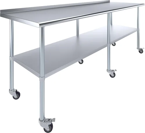 Vista 19 de AmGood Mesa de trabajo de acero inoxidable con protector contra salpicaduras de 1.5 pulgadas y ruedas NSF Mesa de preparación de alimentos
