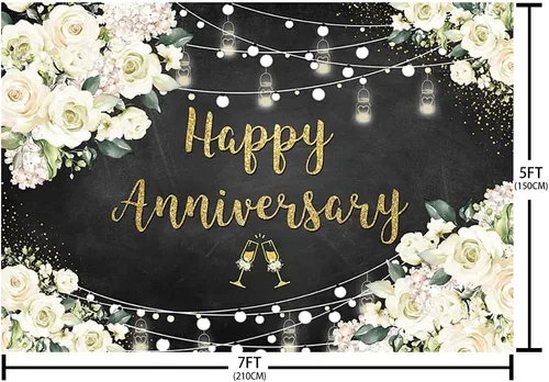 Vista 5 de SENDY Telón de fondo floral negro y dorado de 7 x 5 pies, pizarra de tiza con texto en inglés "Love Cheers to 10 años", suministros para fiestas