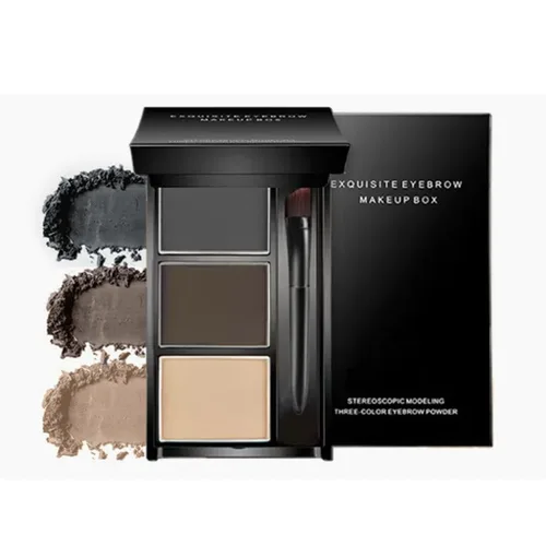 Vista 8 de Polvo de cejas disco de cejas de tres colores impermeable para cejas, kit de maquillaje de cejas para dar forma a las cejas naturales