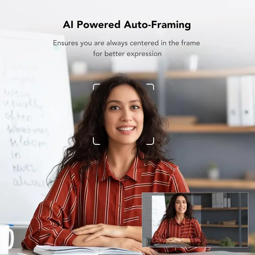 Vista 5 de NUROUM Cámara web V32AF 4K para PC, FOV ajustable, CMOS premium, enfoque automático de encuadre, micrófonos con cancelación de ruido, cámara web USB