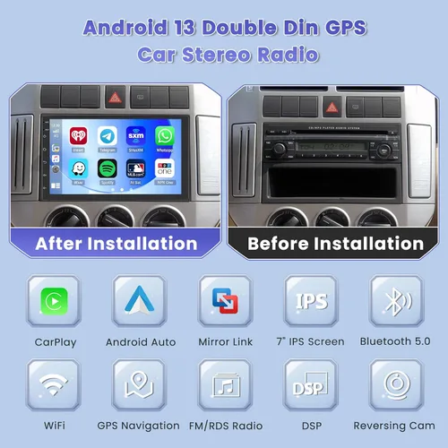 Vista 2 de Hikity 8-Core 4+64G 7'' Android 15 Estéreo de coche doble DIN Radio de pantalla táctil, Carplay inalámbrico Android Auto Mirror Link, GPS 32EQ