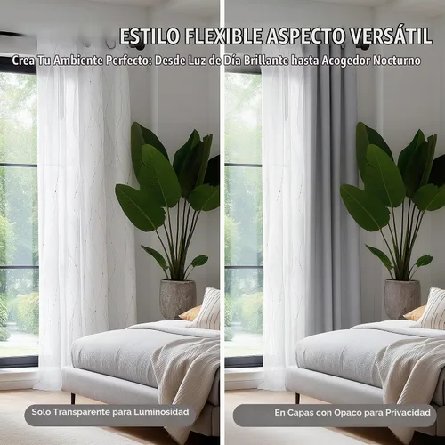 Vista 3 de Deconovo Light Filtering Sheer Curtains 96 Inches Long for Living Room Blanco brillante