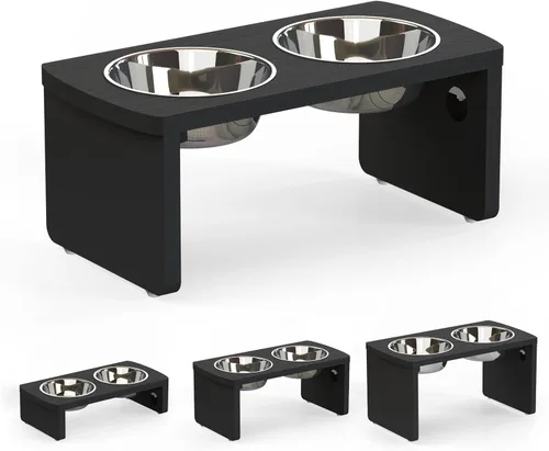 Vista 16 de Cuencos elevados para perros, cuenco elevado de bambú para perros y gatos pequeños, con 2 cuencos de acero inoxidable