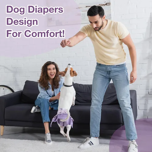 Vista 7 de Pet Soft Pañales para perras – Paquete de 3 pañales lavables estilo vestido para perras hembras en celo – Bragas reutilizables para perrito, pañal