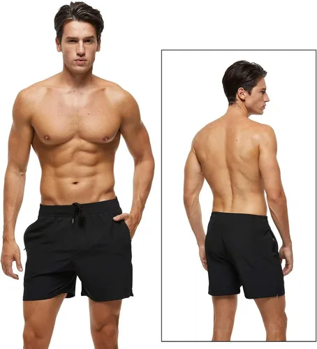 Vista 2 de Tyhengta - Traje de baño para hombres de secado rápido con bolsillos con cremallera y forro de malla