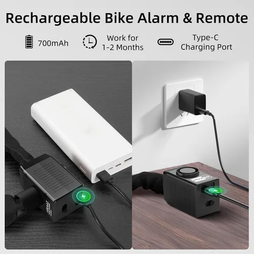 Vista 3 de Cerradura de cadena antirrobo para bicicleta, cerradura de bicicleta de seguridad de 110 dB, cerradura de cadena de 0.315 in x 4 pies con llave