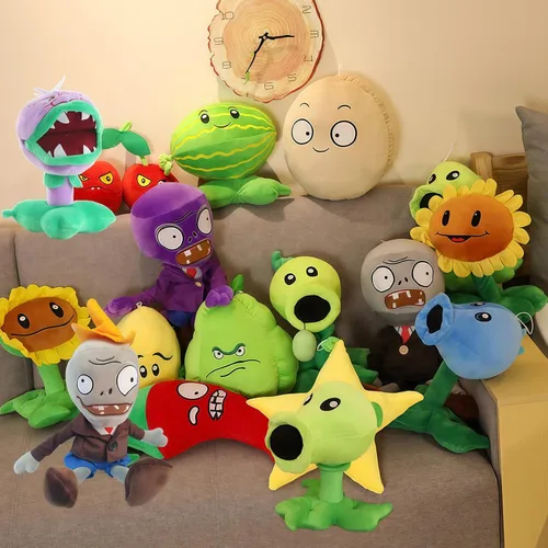 Vista 7 de JHESAO 6 piezas de plantas y zombis PVZ - Juego de plantas de peluche de juguete Peashooter Purple Gray Conehead Zombi, 1 2 muñecos de peluche