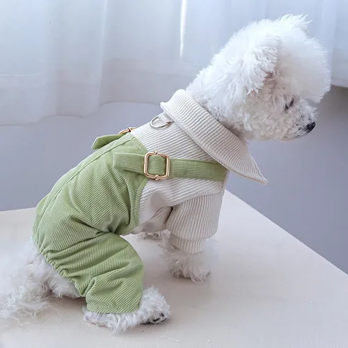 Vista 3 de Ropa de invierno para perro, camisas para mascotas, elegante mono de pana para perros pequeños, overol con pechera para cachorros, overol clásico