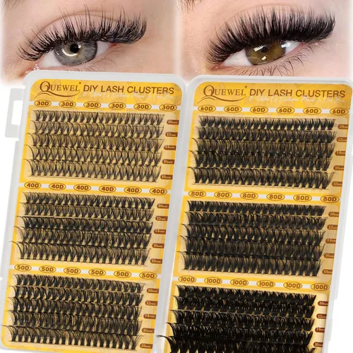Vista 26 de Kit de racimos de pestañas QUEWEL, 320 piezas, extensiones de pestañas en racimo de 30D, racimos de pestañas de 9-16mm, kit de pestañas dispersas