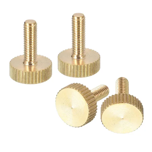 Vista 25 de uxcell Tornillos moleteados M3x4mm, 4 piezas de cabeza moleteada plana totalmente roscados, tornillos de latón para pulgar, pernos de agarre Fully