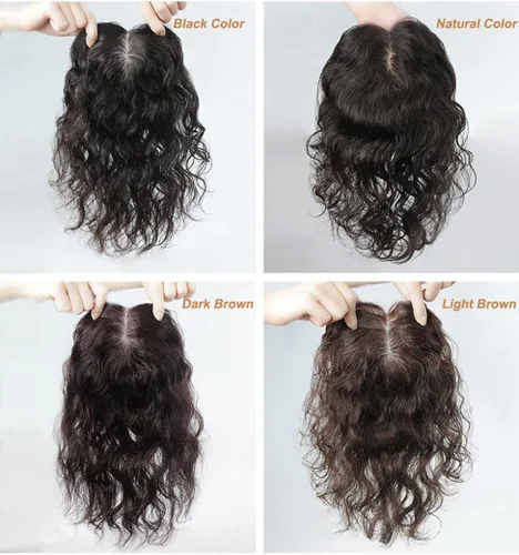 Vista 7 de Base de seda de 10 pulgadas de cabello humano con clip, postizo ondulado de 3.1 x 5.1 in, cierre de base de seda, parte superior rizada