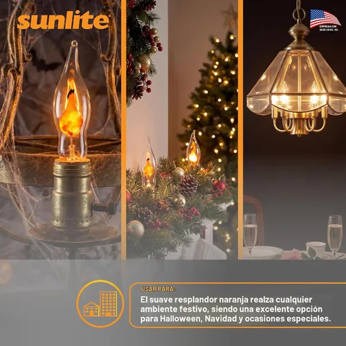 Vista 7 de Sunlite Lámpara de araña pequeña parpadeante con base de candelabro, naranja, para iluminación navideña y decorativa, E12, base de candelabro