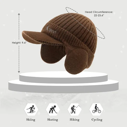 Vista 5 de BAVST Gorro de punto para hombre, gorro de invierno para mujer, gorras elásticas para exteriores, con forro polar, calentador de orejas