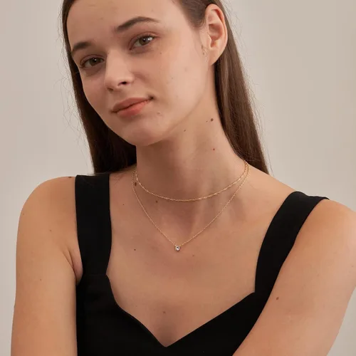 Vista 6 de Juego de collar de oro en capas para mujer, collar de espiga para mujer, delicado collar de cadena de serpiente plana en capas, gargantilla de oro
