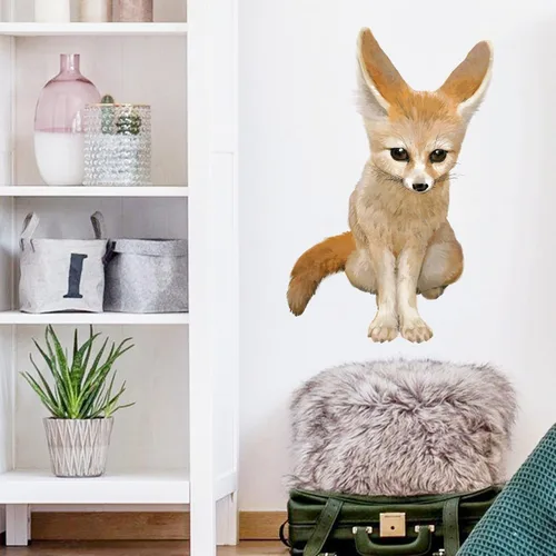 Vista 2 de Fennec - Calcomanía de pared de zorro del desierto para guardería, diseño de animales de zorro del desierto, extraíble, impermeable, para decoración