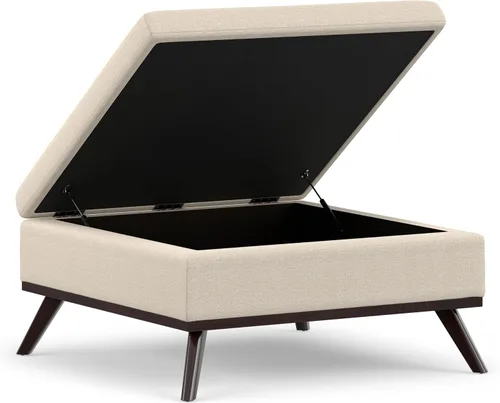 Vista 4 de SIMPLIHOME Owen - Otomana cuadrada con aspecto de lino de 36 pulgadas de Natural