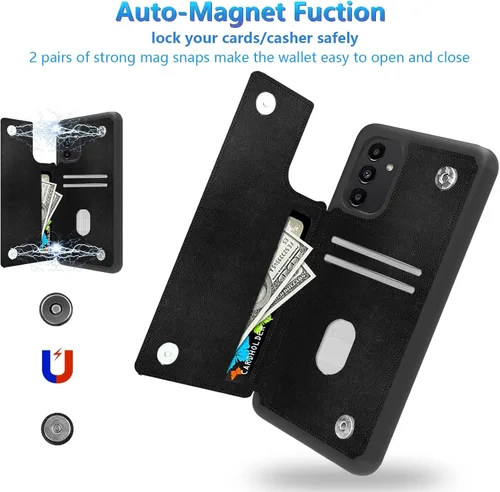 Vista 2 de Funda para Samsung Galaxy A13 5G con tarjetero cierre magnético de piel sintética de alta calidad con bloqueo RFID, 3 ranuras para tarjetas