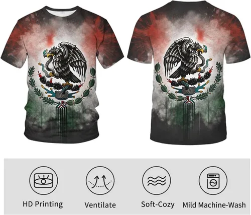 Vista 4 de Camiseta colorida de la bandera mexicana mágica de México Eagle Cactus Camisetas