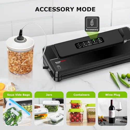 Vista 6 de Bonsenkitchen Máquina selladora al vacío con 5 bolsas de vacío, negro plateado