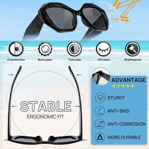 Vista 4 de MARE AZZURO Gafas de sol polarizadas de gran tamaño para mujeres y hombres, para conducir, pesca, deportes, protección UV400, para fiesta, playa, sol