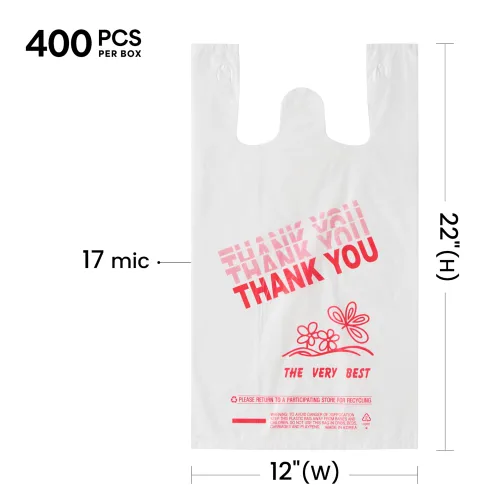 Vista 2 de HY Platree - Bolsas grandes para camisetas blancas, 12 x 7 x 22 pulgadas, 400 unidades, 17 micrófonos, lisas con asas, hechas en Corea
