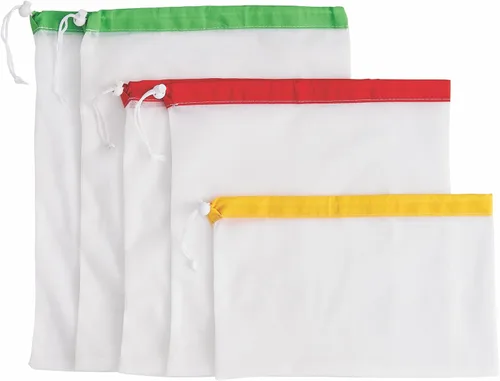 Vista 4 de HIC - Bolsas reutilizables de malla para productos con cierre de cordón, juego de 5 más bolsa de almacenamiento