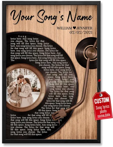 Vista 25 de H-DEWALL póster personalizable con letra de tu canción favorita y foto, lienzo inspirador con marco, arte de pared, regalo romántico para mujer