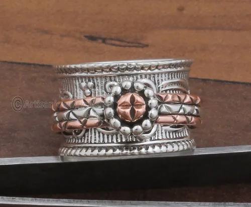 Vista 2 de Spinner Silver Ring, 925 Silver Ring, Handmade Silver Ring, Bohemian Ring, Wide Band Ring, Statement Silver Ring, Spiritual Silver Ring, Vintage