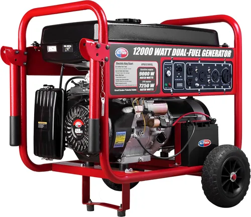 Vista 11 de All Power America - Generador de combustible doble de 10000 W, con arranque eléctrico, portátil, APGG10000GL 10000W, gas/propano, color rojo/negro
