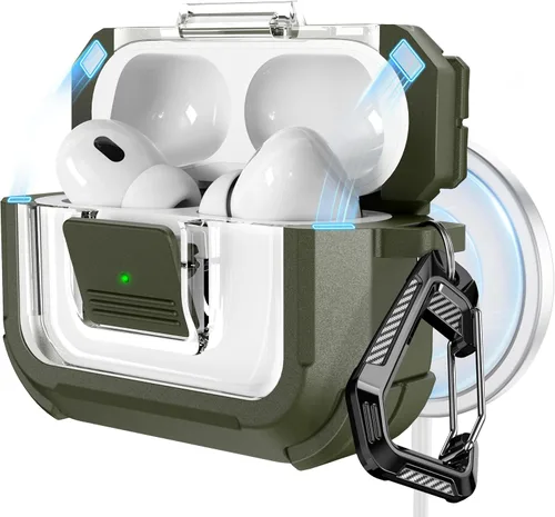 Vista 8 de RFUNGUANGO Funda para AirPods Pro 2, compatible con AirPods Pro de 2ª/1ª generación, compatible con MagSafe, bloqueo automático magnético con kit