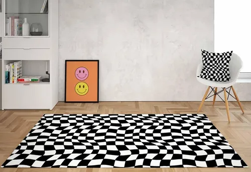 Vista 28 de Alfombra ondulada azul única con diseño de cuadros para sala de estar, extra grande, lavable a máquina, alfombra de pasillo de cocina, alfombra