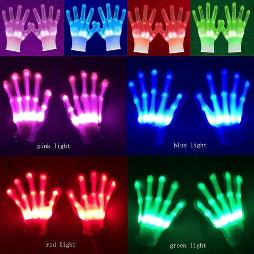 Vista 5 de LED Gloves, Light Up Gloves Finger Lights Colorful Flashing LED Gloves Kids Cool Toys for Christmas Halloween Clubbing Party