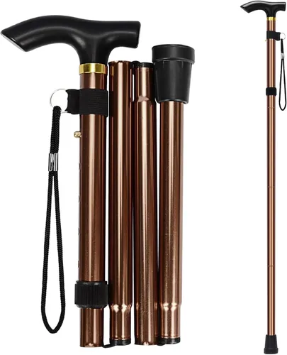Vista 11 de Bastón plegable para hombre y mujer, portátil, ligero, altura ajustable de 5 niveles, caña plegable para personas mayores equilibrando la ayuda