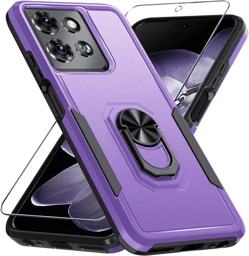 Vista 24 de Funda diseñada para Motorola Moto G 5G 2024 con soporte de anillo de metal integrado Protector de pantalla de vidrio templado, funda resistente