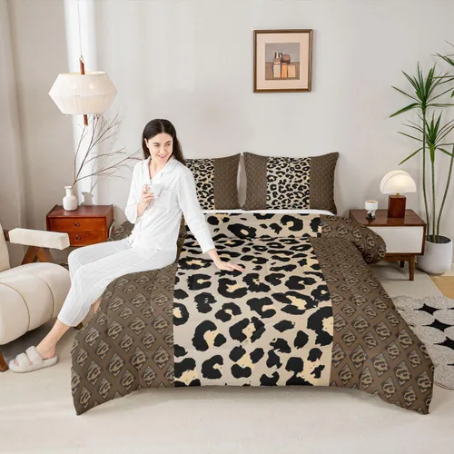 Vista 2 de Erosebridal Juego de edredón con estampado de leopardo, juego de ropa de cama con estampado de guepardo, juego de ropa de cama y colecciones
