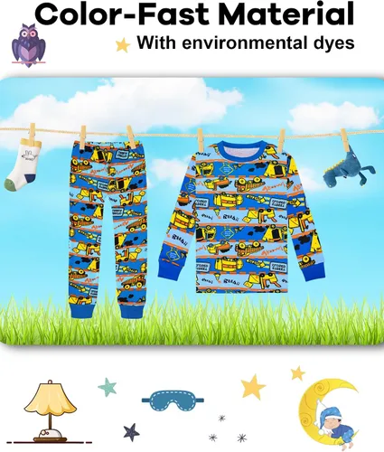 Vista 7 de KOBERO Boys Pajamas 4 Pieces Long Set 100% Cotton Sleepwear Size 18 Months-12 Years