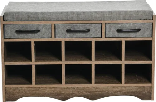 Vista 4 de Household Essentials Banco de zapatos de entrada con 10 cubículos, acabado de madera de fresno