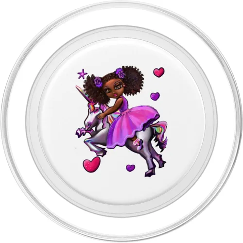 Vista 2 de Princess Cute melanin African American girl unicorn Afro PopSockets MagSafe PopGrip for iPhone