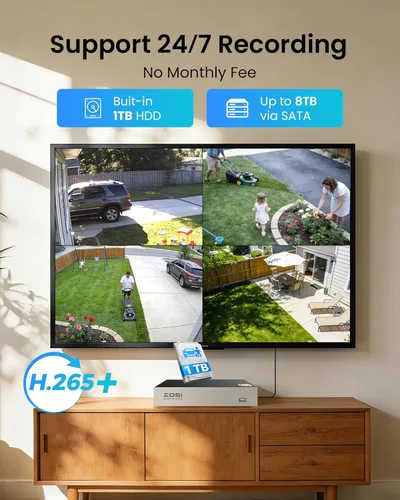 Vista 2 de ZOSI 8CH Sistema de Seguridad HD-TVI Cámaras de 1080N Grabador de Vídeos con 4 Cámaras de 720P HD 1280TVL CCTV Cámaras Impermeables para Exterior