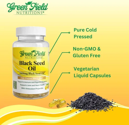 Vista 4 de Greenfield Nutritions - Aceite de semilla negra halal (Nigella Sativa), apoya el sistema inmunológico, el sistema digestivo y la salud