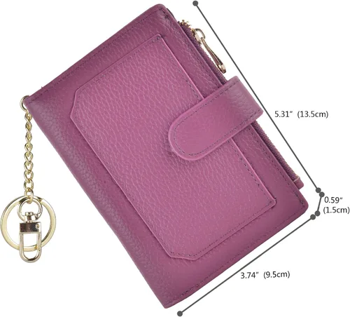 Vista 5 de Billeteras RFID pequeñas compactas y plegables de cuero para mujer, llavero con bolsillo con cremallera
