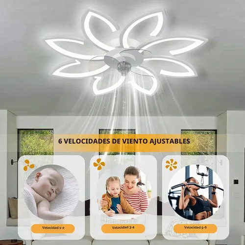 Vista 2 de Ventilador de techo sin aspas con luces, montaje empotrado moderno con luz LED regulable y control remoto, perfil bajo de 6 velocidades de viento