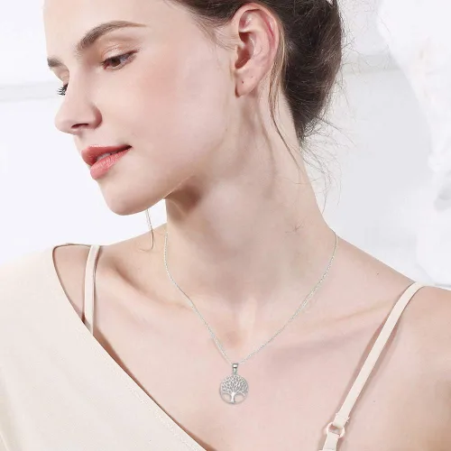 Vista 2 de Agvana Collar de plata de ley regalos para el día de San Valentín para su familia árbol de la vida collar con colgante para mujer joyería delicada