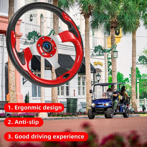 Vista 5 de Volante universal de carrito de golf para Club Car, EZGO, Yamaha, Star Car y otras marcas de carritos de golf y barcos. El adaptador se vende por