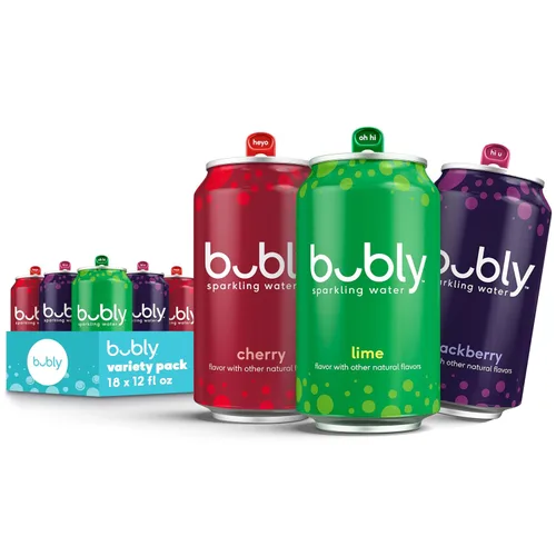 Vista 8 de Bubly - Agua con gas, paquete variado de 6 sabores (zarzamora, lima, cereza, toronja, fresa, mango), cero azúcar y cero calorías, agua con burbujas