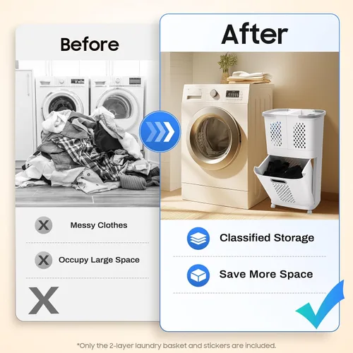 Vista 7 de Cesta de lavandería con ruedas extraíbles, herramienta de lavandería de 3 niveles para baño, sala de estar, dormitorio, de pie, grande, de mano