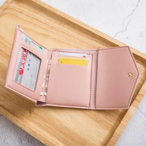 Vista 2 de Cartera con tarjetero RFID para mujer, billetera delgada, plegable, multitarjeta, con cremallera, monedero, Rosa., Compacto