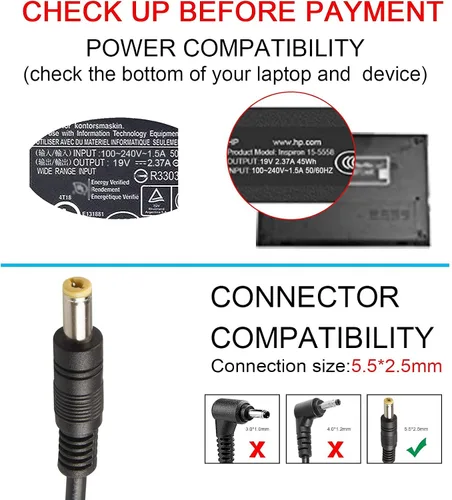 Vista 6 de PA3822U-1ACA PA5044U-1ACA PA5096U-1ACA PA5177U-1AC3 Cargador compatible con Toshiba Satellite C50 C55 C75 E45T L50 L55 L55D L75 S50 S55 S55 S70 S75